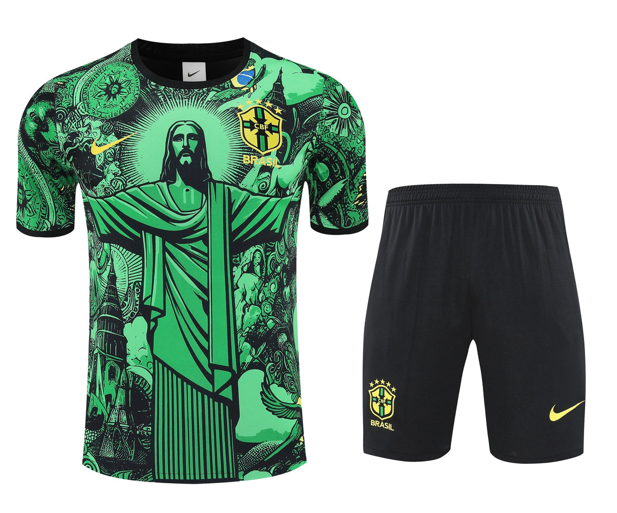 Tenue Maillot + Short Brésil Christ le Rédempteur Vert Entraînement 25/26
