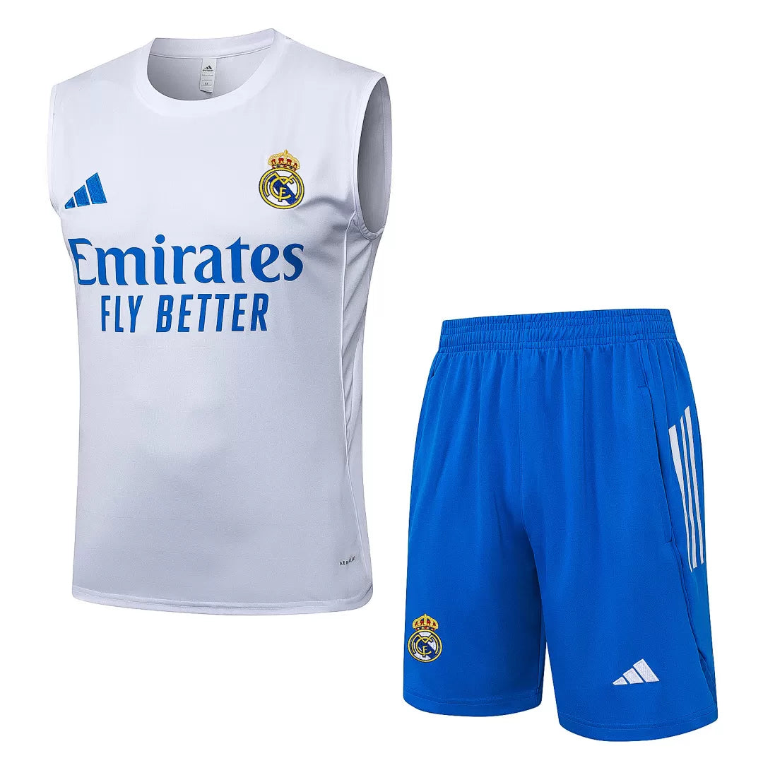 Completino Canottiera Real Madrid 25/26 Uomo Bianco Azzurro | Kit Allenamento