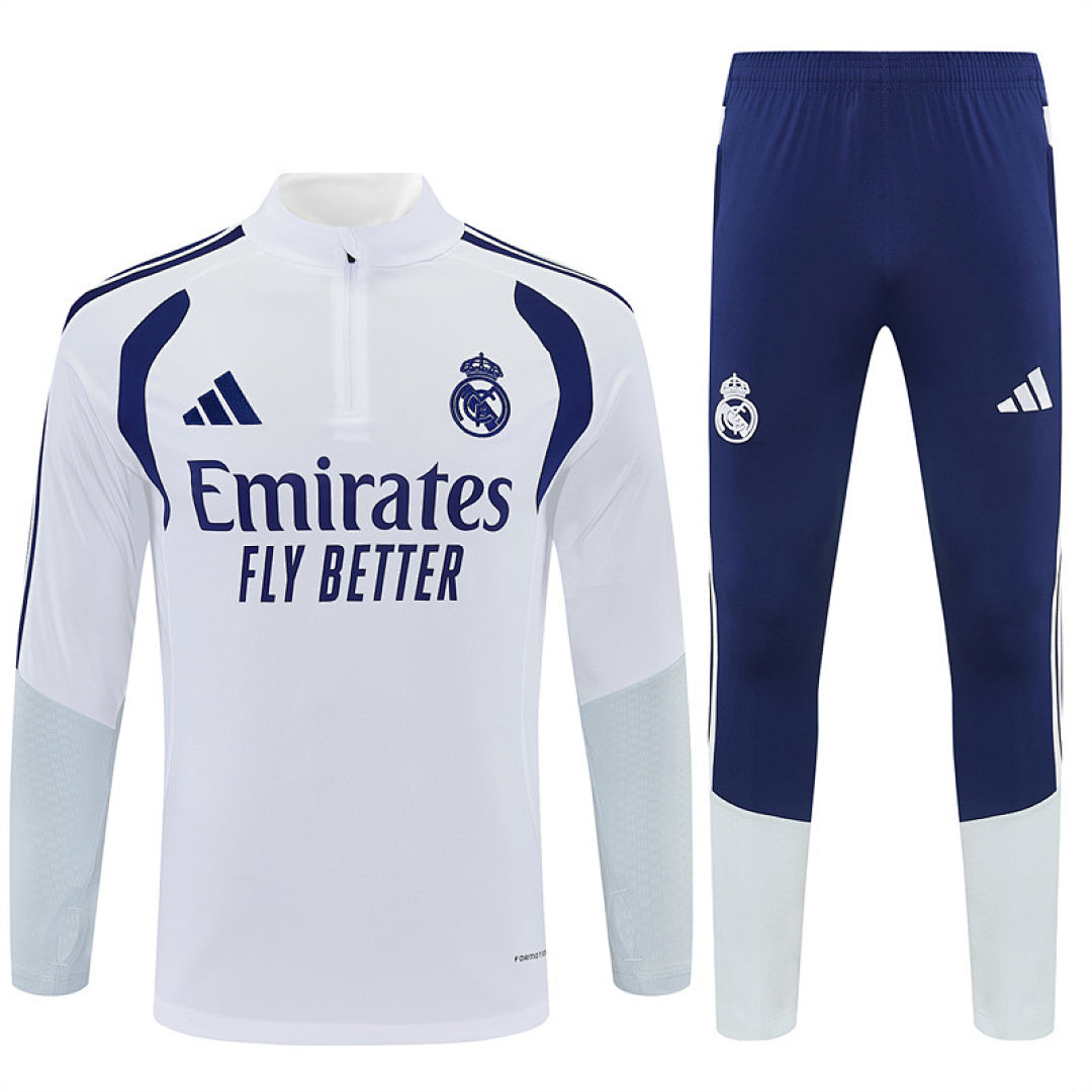 Tuta Real Madrid Bianco/Blu Half-Zip 26/27 Uomo | Tuta da Calcio