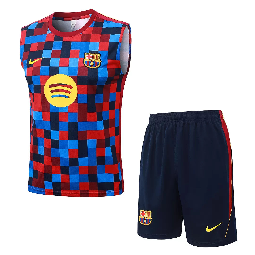 Completino Canottiera Barcelona 26/27 Uomo Rosso/Blu/Nero a Scacchi | Kit Allenamento