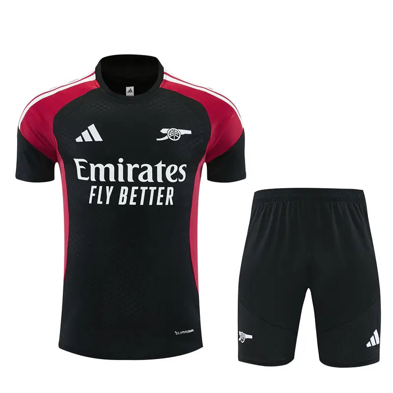 Completino Manica Corta Arsenal 26/27 Uomo Nero con inserti Fucsia | Kit Allenamento