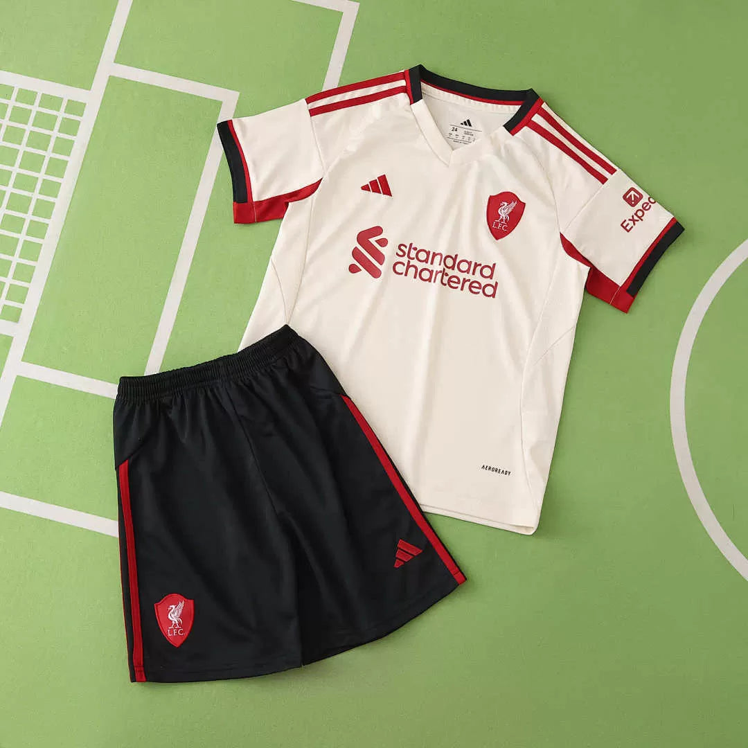 Kit Liverpool Away 25/26 Bambino Bianco | Kit da Calcio