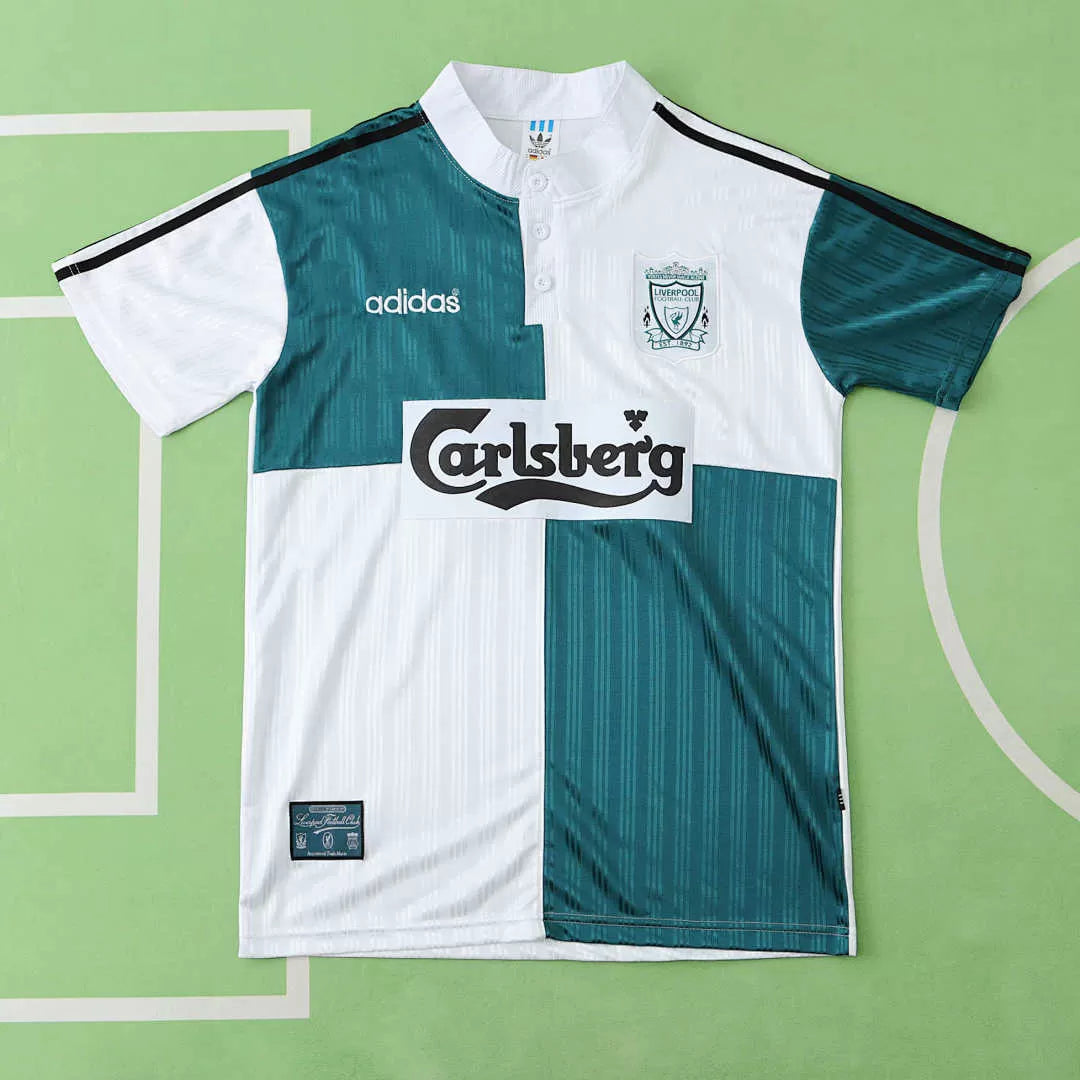 Maglia Liverpool Away 95/96 Retro Uomo Bianco e Verde Acqua | Maglia da Calcio