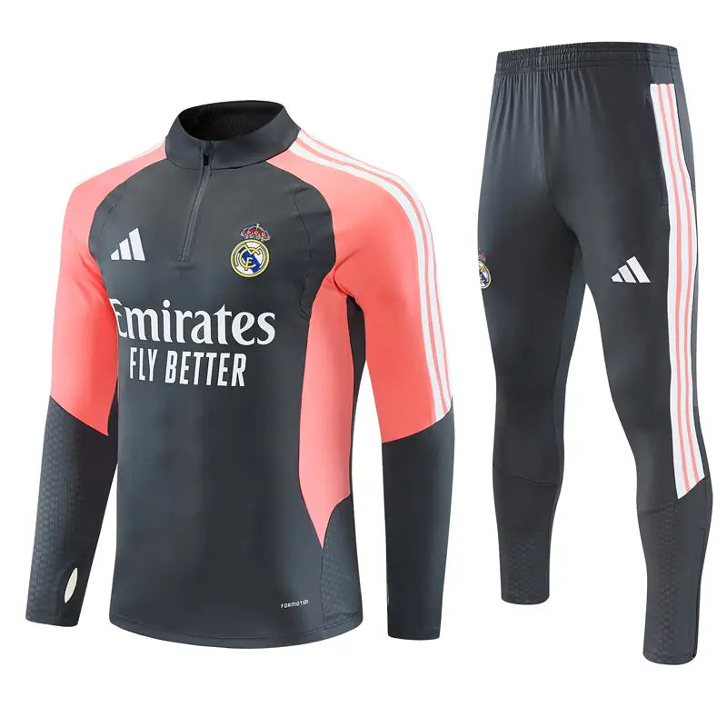 Tuta Half-zip Real Madrid 26/27 Uomo Grigio Antracite e Rosa Corallo | Tuta da Calcio