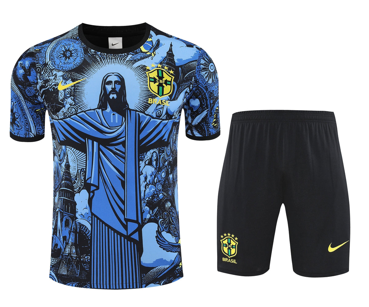 Tenue maillot + short Brésil Christ le Rédempteur Bleu Entraînement 25/26