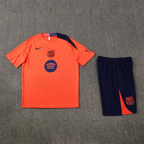 Tenue maillot + short Barcelone orange/bleu foncé 25/26