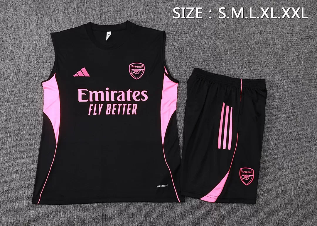 Completino Canottiera Arsenal 2025/26 Uomo Nero Rosa | Kit Allenamento