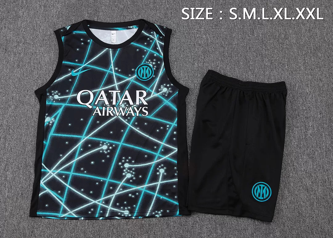 Completino Canottiera Inter Milan 25/26 Uomo Nero Neon | Kit Allenamento