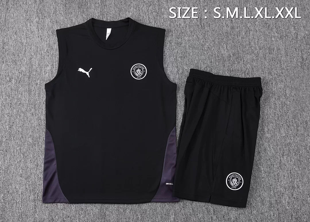 Completino Canottiera Manchester City 2025/26 Uomo Nero | Kit Allenamento