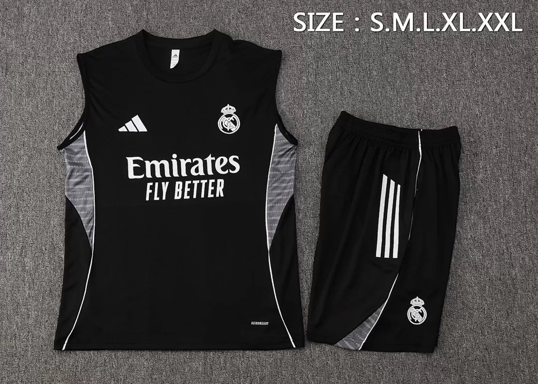 Completino Canottiera Real Madrid 25/26 Uomo Nero | Kit Allenamento