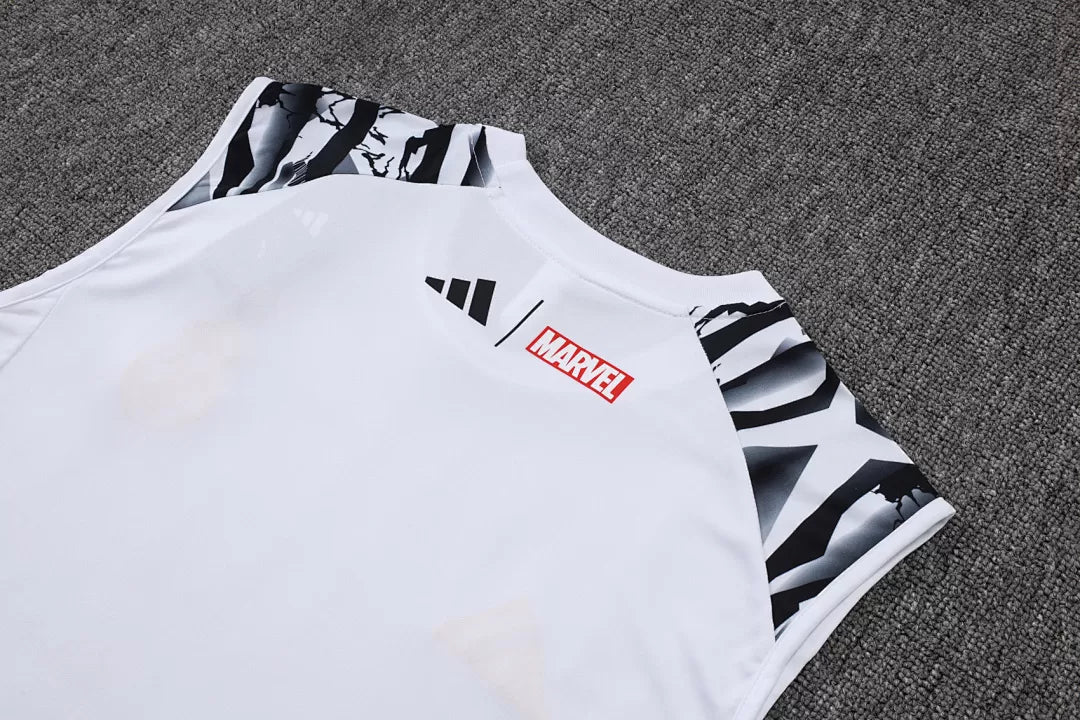 Completino Canottiera Real Madrid x Marvel 2025/26 Uomo Bianco | Kit Allenamento