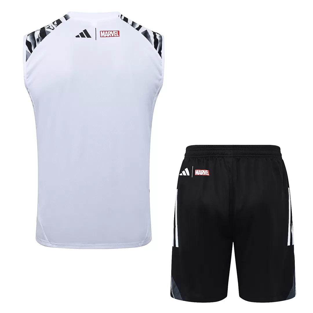 Completino Canottiera Real Madrid x Marvel 2025/26 Uomo Bianco | Kit Allenamento