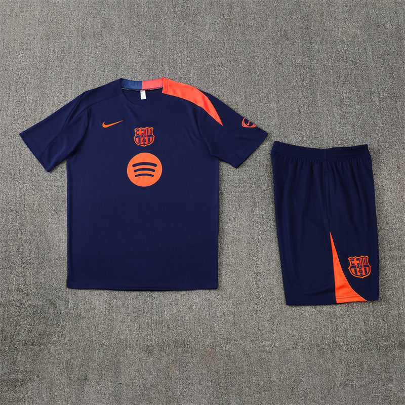 Tenue maillot + short Barcelone bleu foncé/orange 25/26