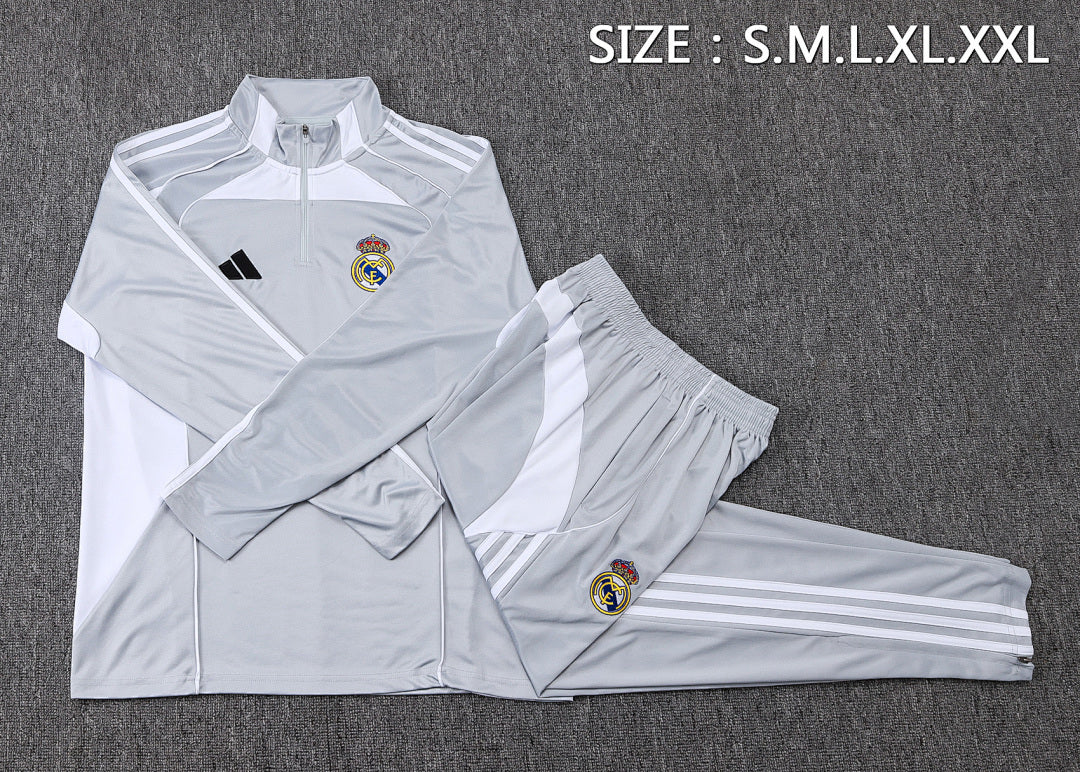 Real Madrid Gray Tracksuit Half-Zip 25/26