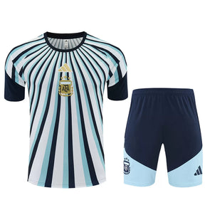Completino Manica Corta Argentina Allenamento 2026 Blu Navy Uomo con strisce radianti e stemma AFA dorato Kit Allenamento