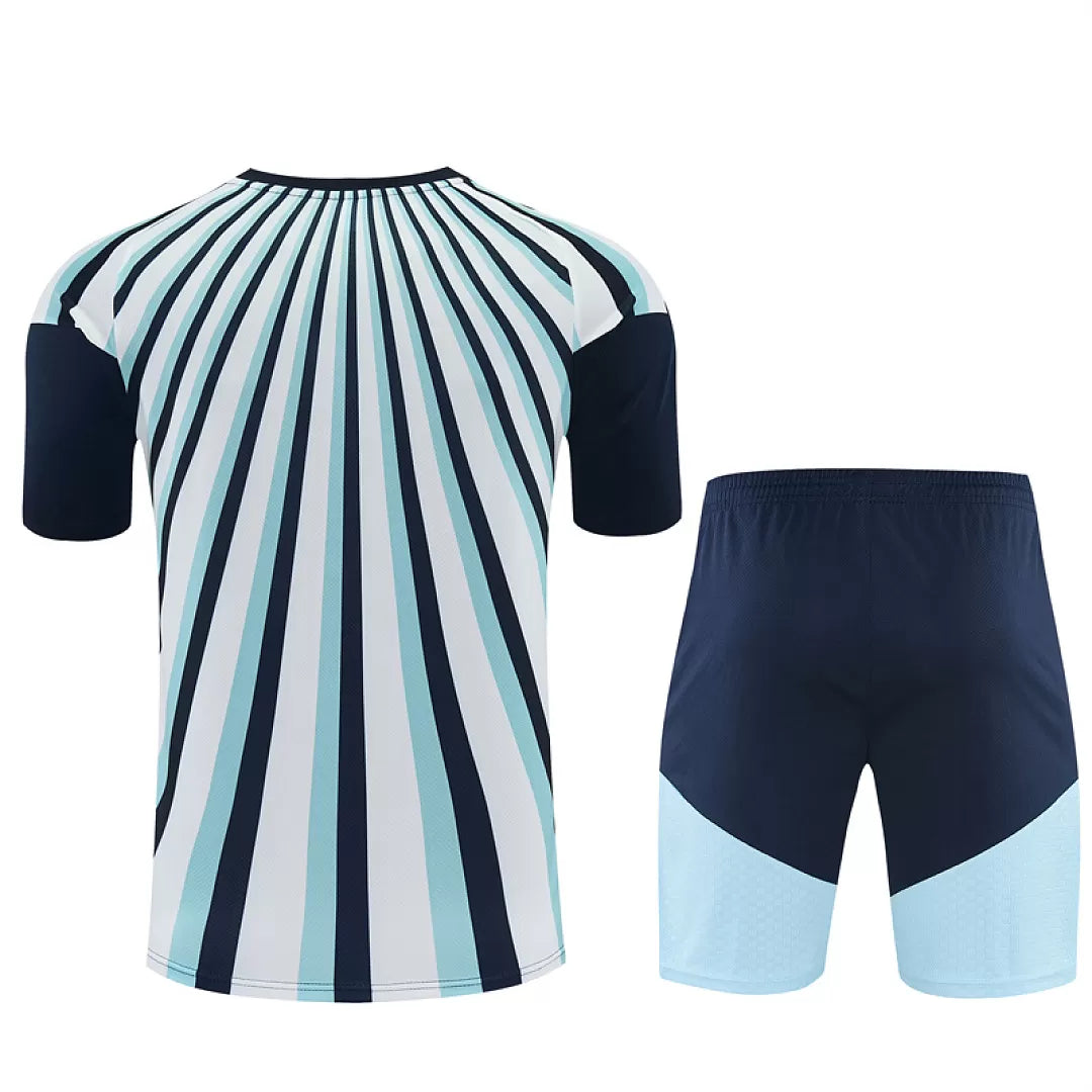Completino Manica Corta Argentina Allenamento 2026 Blu Navy Uomo con strisce radianti e stemma AFA dorato Kit Allenamento