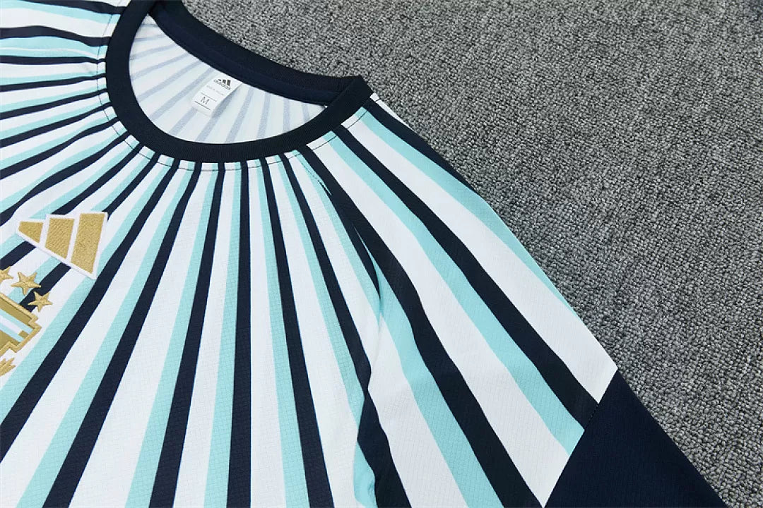 Completino Manica Corta Argentina Allenamento 2026 Blu Navy Uomo con strisce radianti e stemma AFA dorato Kit Allenamento
