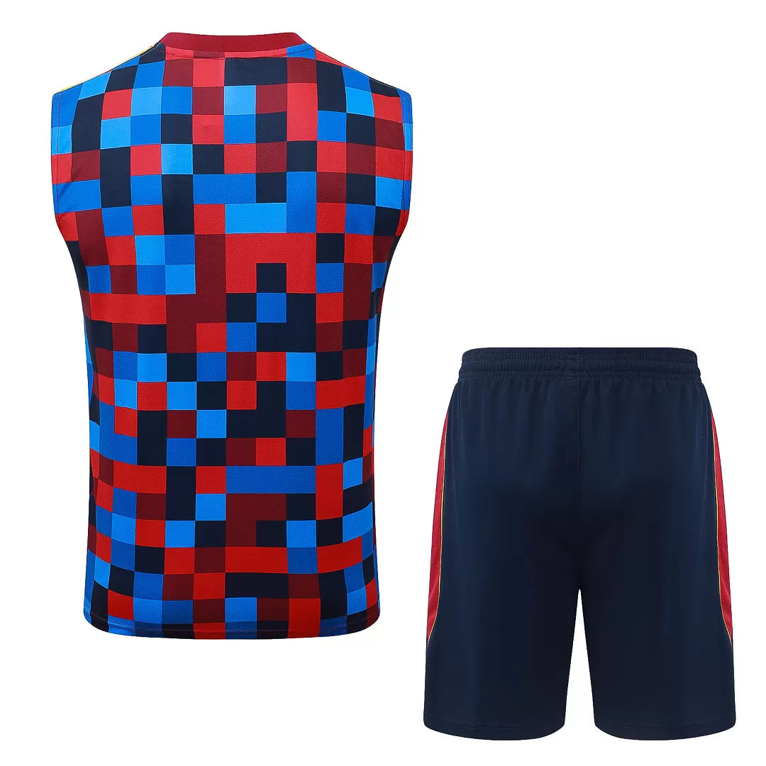 Completino Canottiera Barcelona 26/27 Uomo Rosso/Blu/Nero a Scacchi | Kit Allenamento