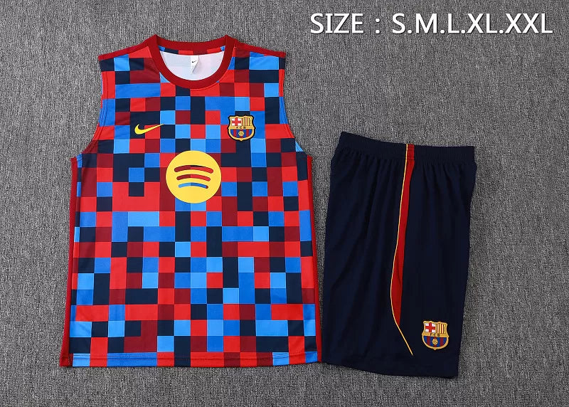 Completino Canottiera Barcelona 26/27 Uomo Rosso/Blu/Nero a Scacchi | Kit Allenamento