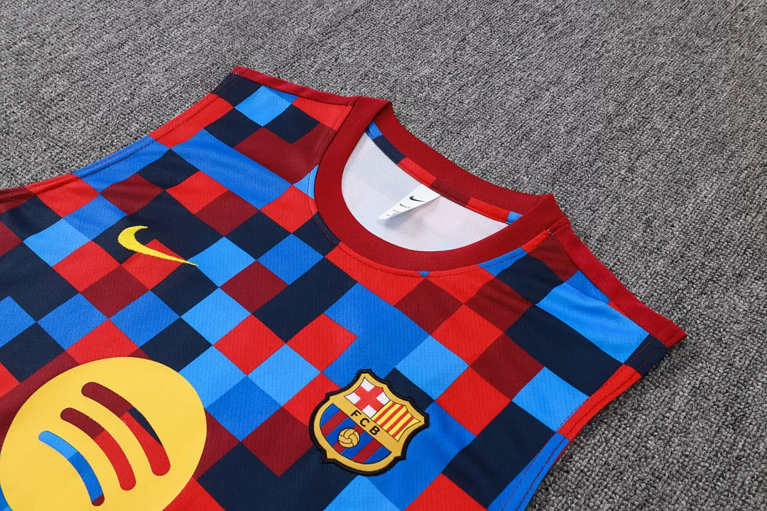 Completino Canottiera Barcelona 26/27 Uomo Rosso/Blu/Nero a Scacchi | Kit Allenamento