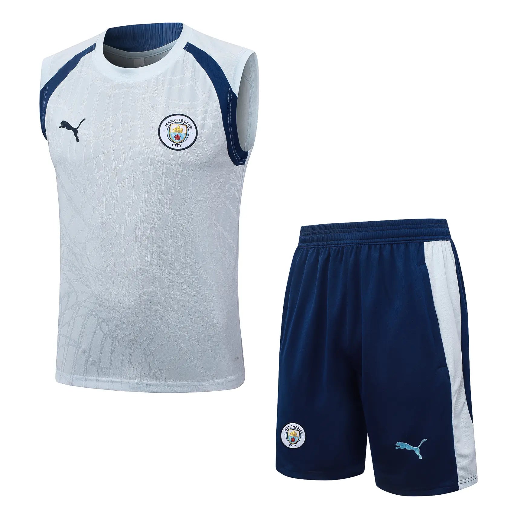 Completino Canottiera Manchester City 26/27 Uomo Bianco e Blu Navy | Kit Allenamento