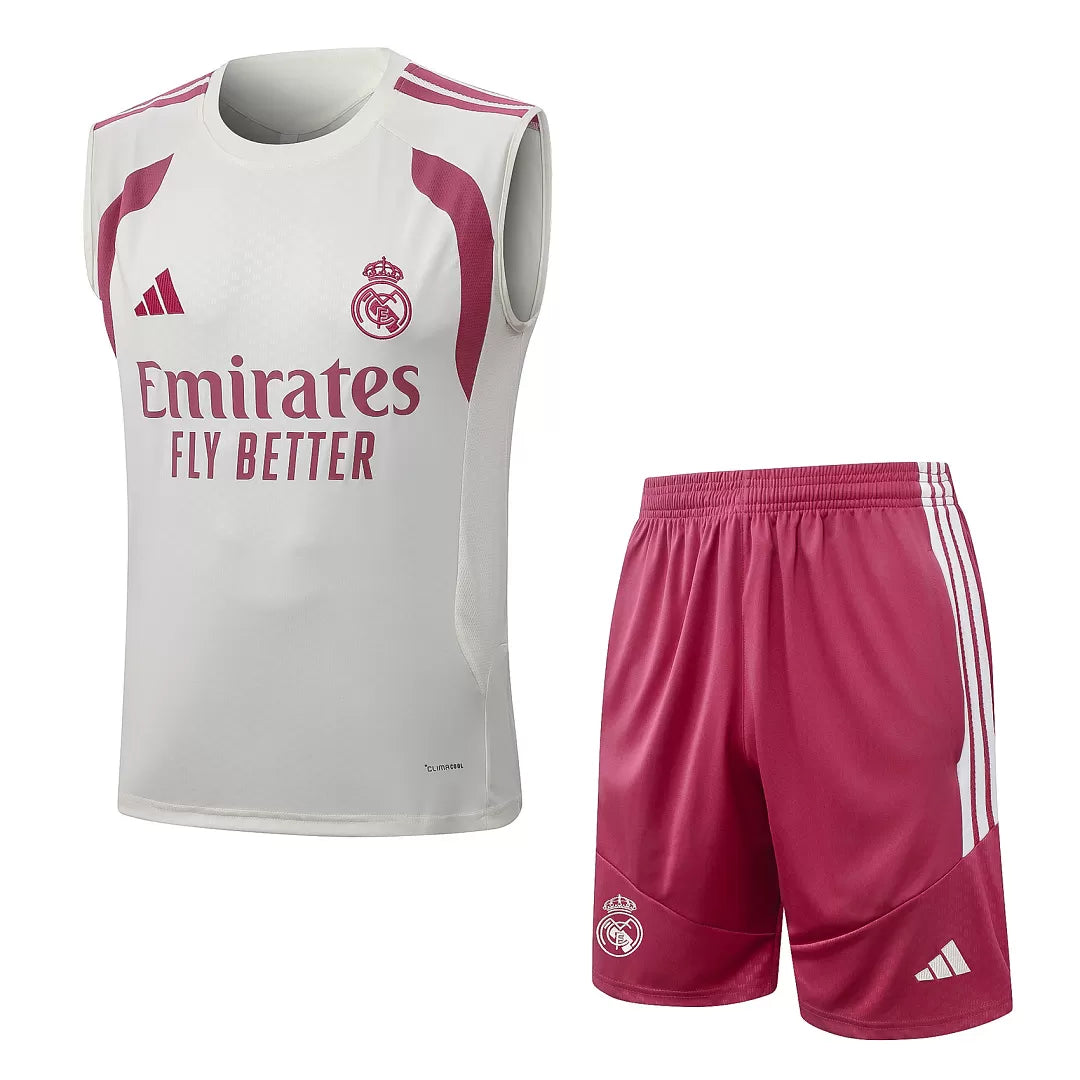 Completino Canottiera Real Madrid 26/27 Uomo Bianco e Rosa | Kit Allenamento