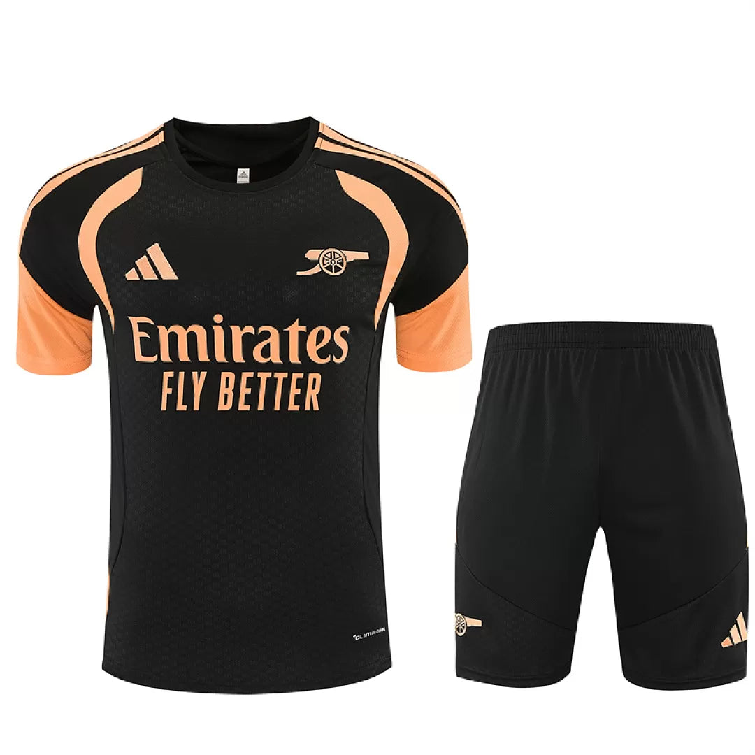 Completino Manica Corta Arsenal 26/27 Uomo Nero e Arancione | Kit Allenamento