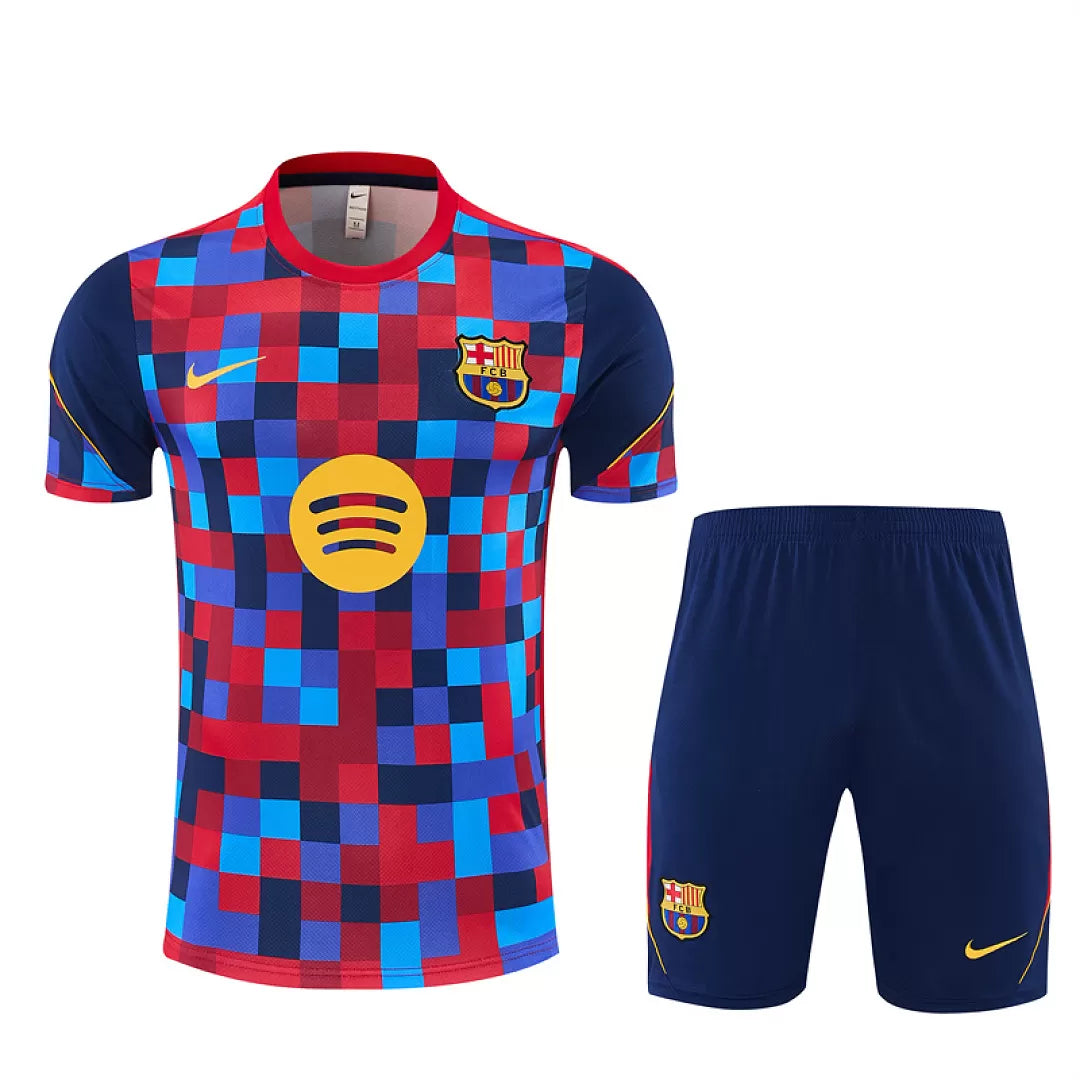 Completino Manica Corta Barcelona 26/27 Uomo Rosso/Blu/Azzurro a quadri | Kit Allenamento