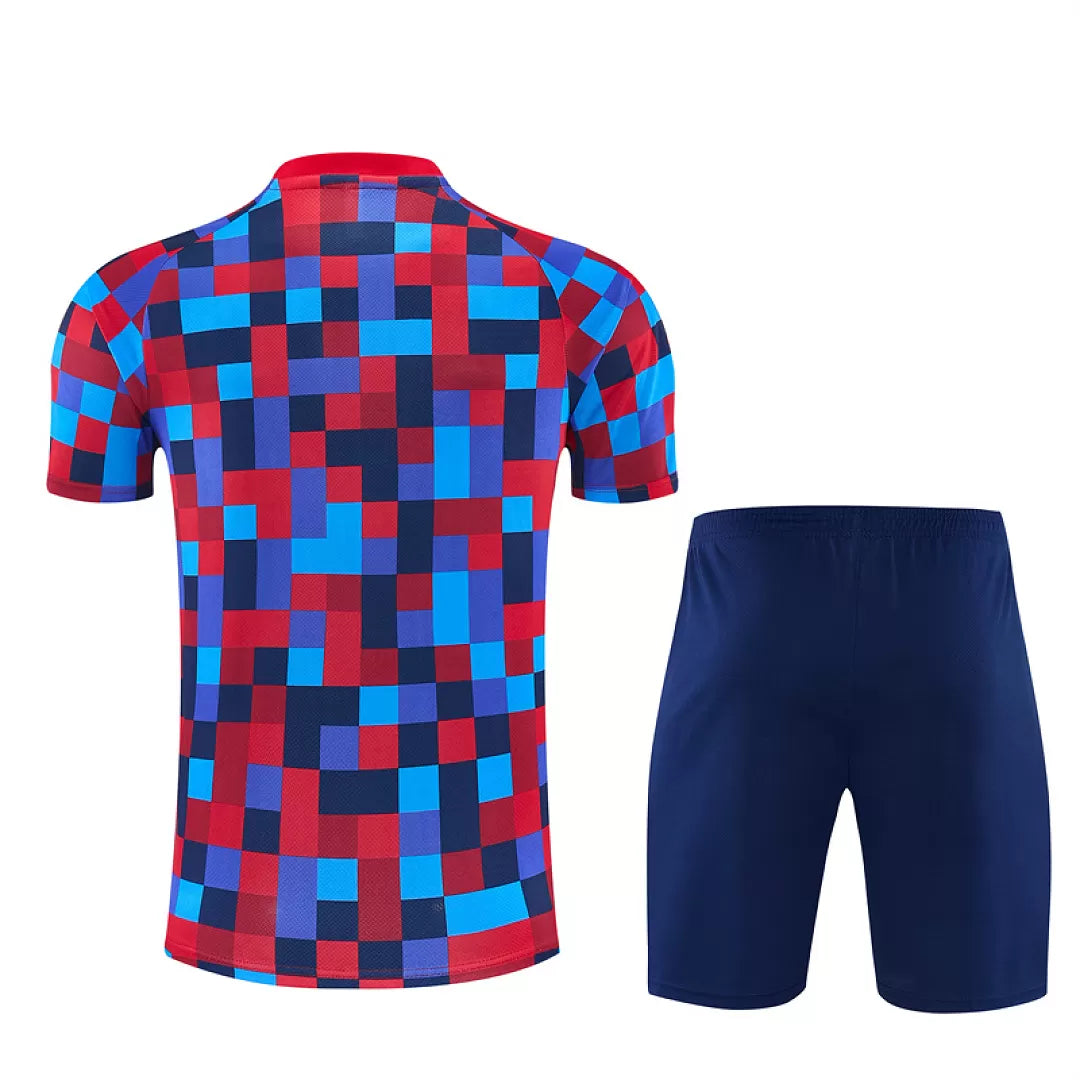 Completino Manica Corta Barcelona 26/27 Uomo Rosso/Blu/Azzurro a quadri | Kit Allenamento