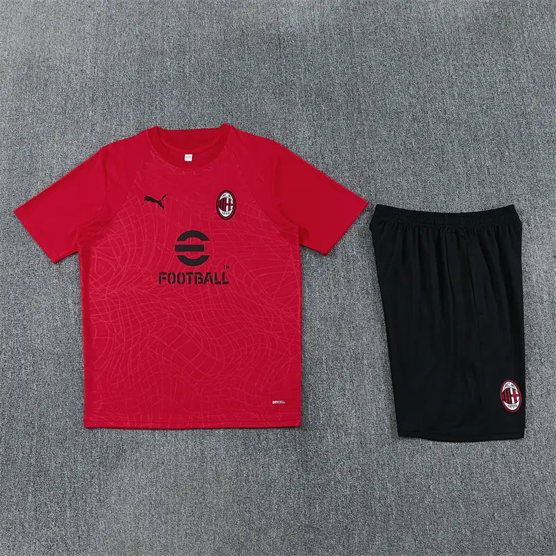 Completino Manica Corta Milan 26/27 Uomo Rosso e Nero | Kit Allenamento