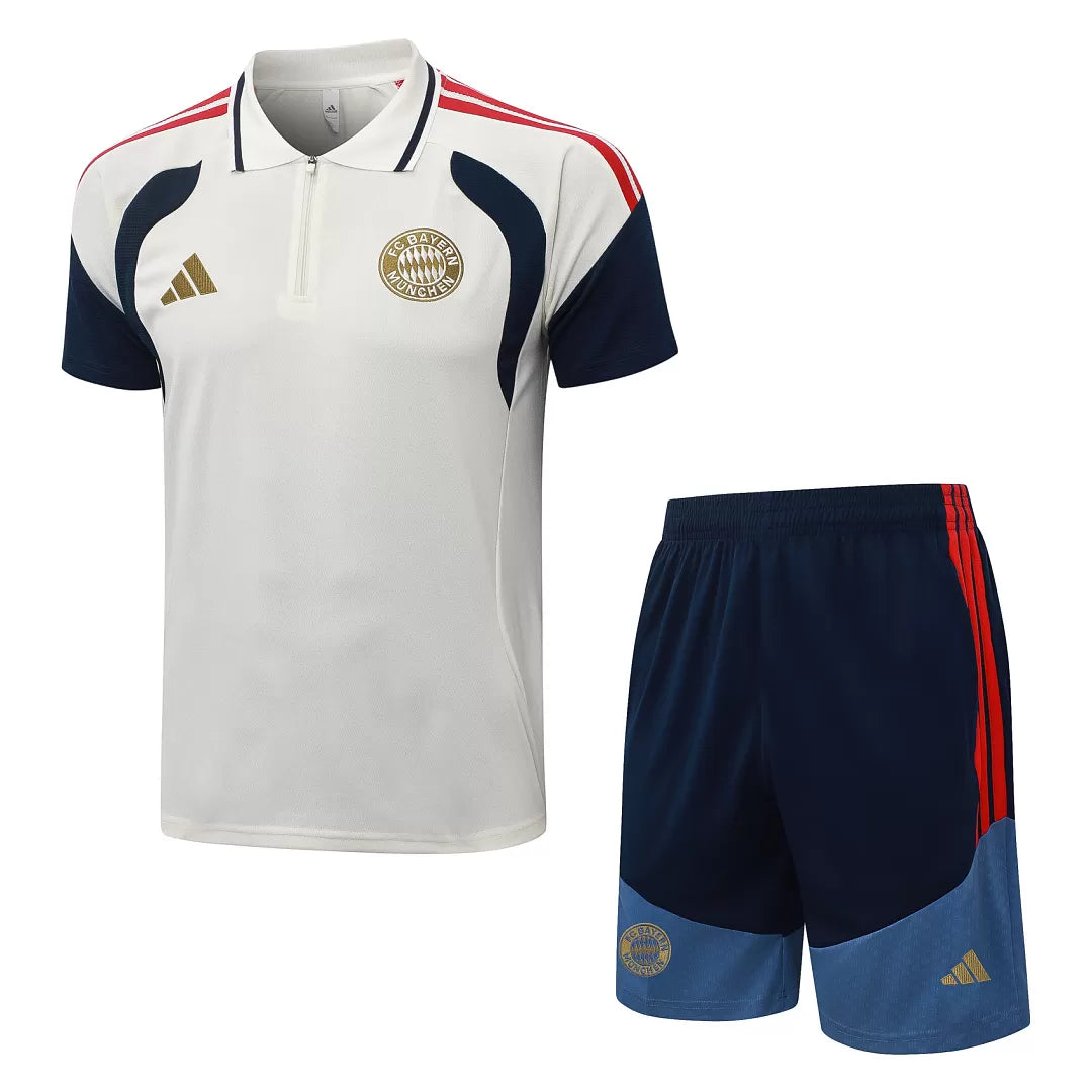 Completino Polo Bayern Munich 26/27 Uomo Bianco e Blu Navy | Kit Allenamento