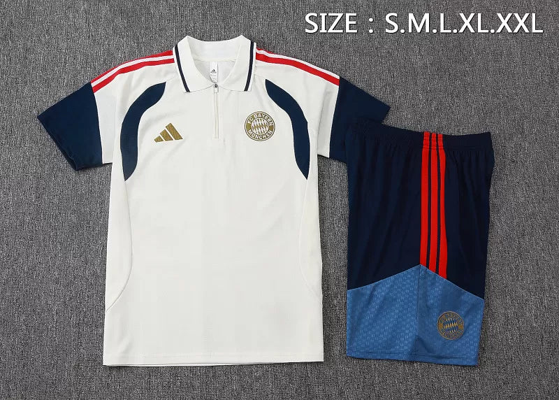Completino Polo Bayern Munich 26/27 Uomo Bianco e Blu Navy | Kit Allenamento