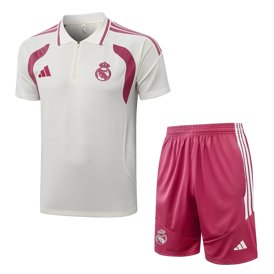 Completino Polo Real Madrid 26/27 Uomo Bianco e Rosa | Kit Allenamento