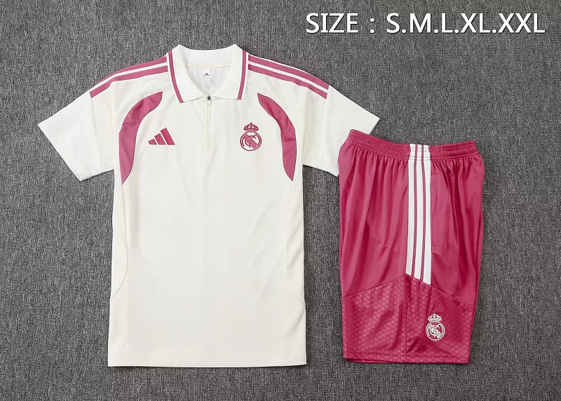 Completino Polo Real Madrid 26/27 Uomo Bianco e Rosa | Kit Allenamento
