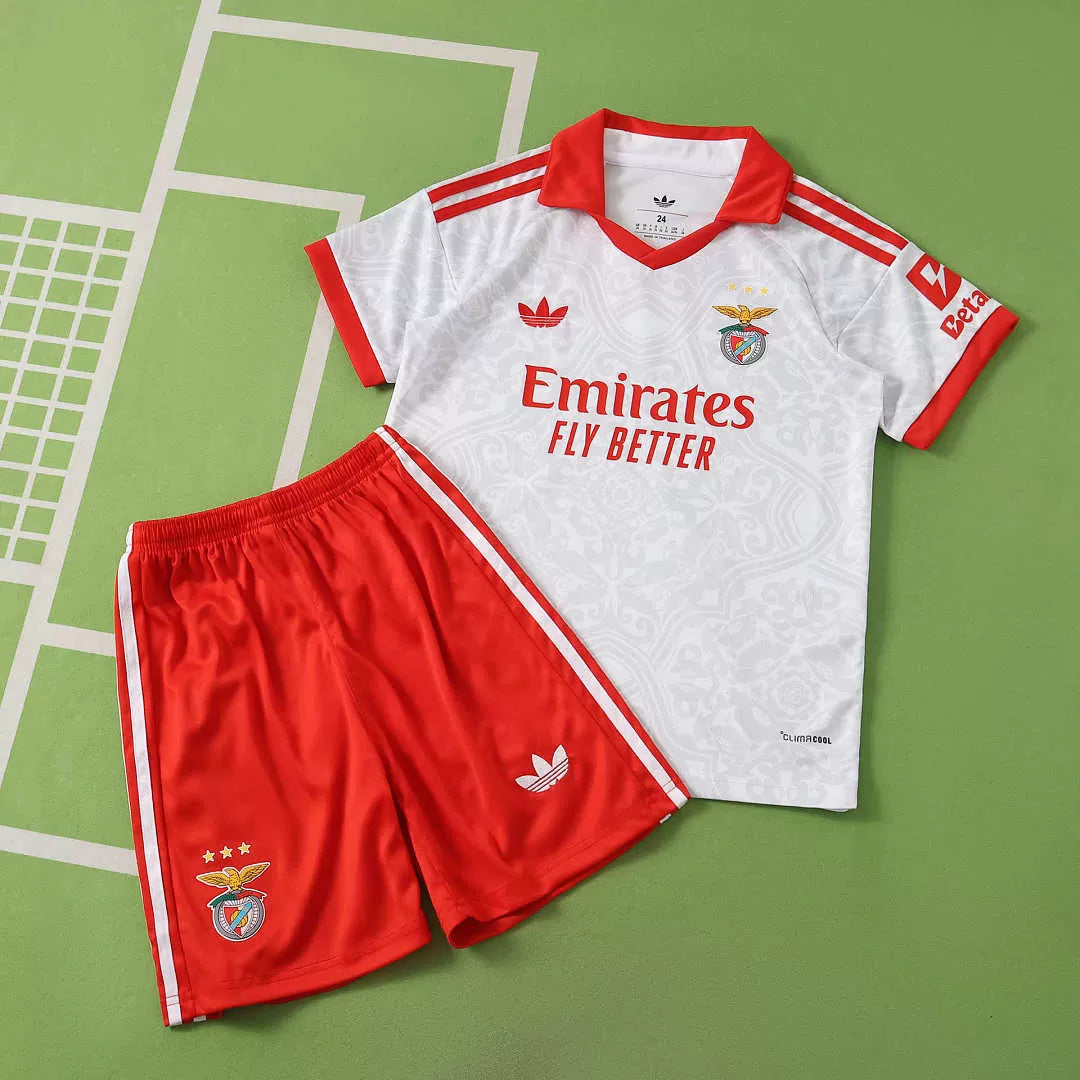 Kit Bambino Benfica Away 26/27 Bianco e Rosso | Kit da Calcio