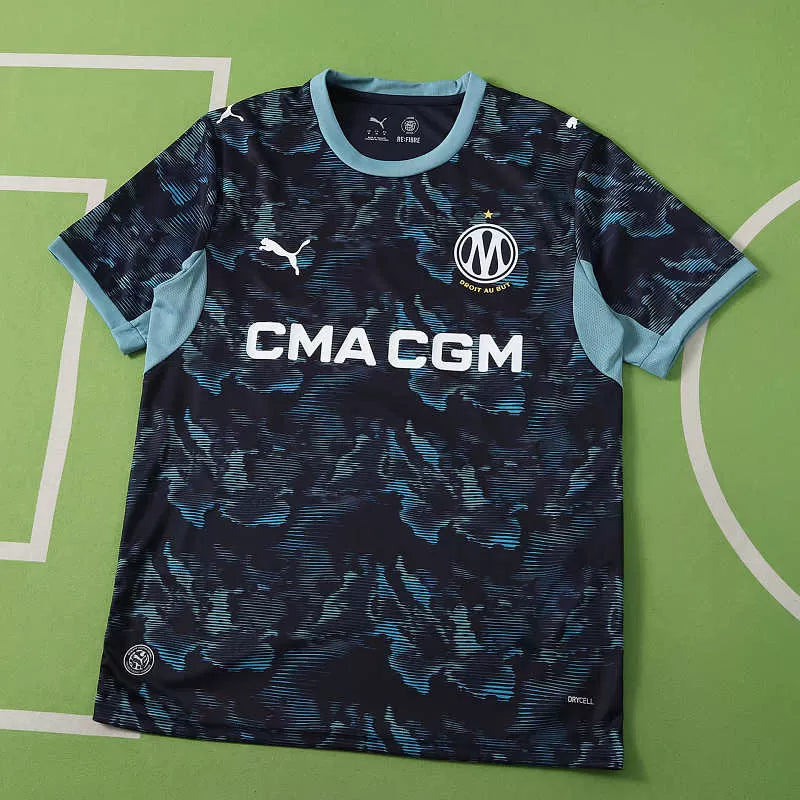 Maglia Marseille Away 26/27 Uomo Nero con dettagli Azzurro | Maglia da Calcio