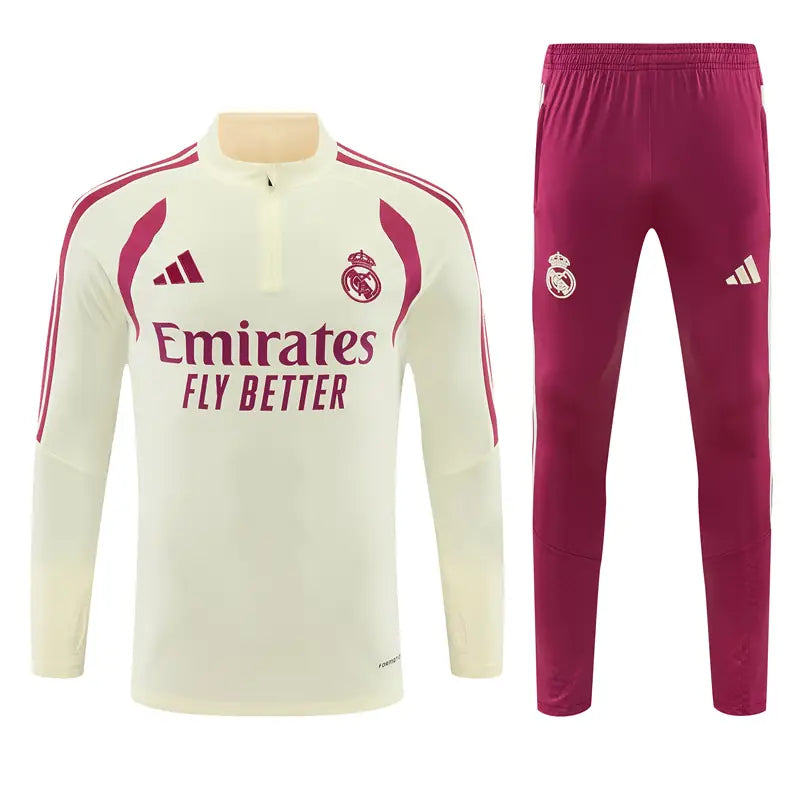 Tuta Half-zip Real Madrid 26/27 Uomo Beige e Bordeaux | Tuta da Calcio