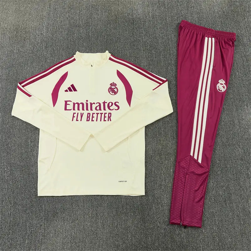 Tuta Half-zip Real Madrid 26/27 Uomo Beige e Bordeaux | Tuta da Calcio