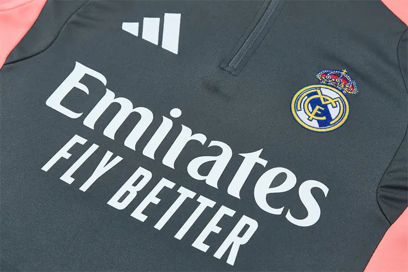 Tuta Half-zip Real Madrid 26/27 Uomo Grigio Antracite e Rosa Corallo | Tuta da Calcio