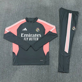 Tuta Half-zip Real Madrid 26/27 Uomo Grigio Antracite e Rosa Corallo | Tuta da Calcio