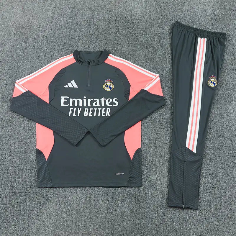 Tuta Half-zip Real Madrid 26/27 Uomo Grigio Antracite e Rosa Corallo | Tuta da Calcio